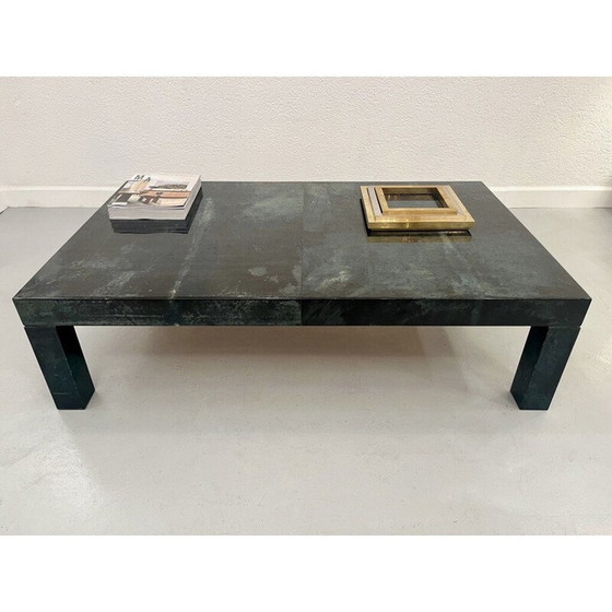 Image 1 of Table basse vintage en parchemin vert par Aldo Tura, Italie 1970