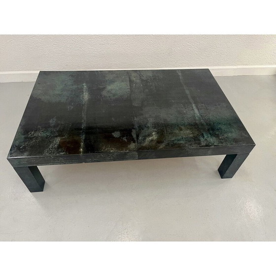 Image 1 of Table basse vintage en parchemin vert par Aldo Tura, Italie 1970