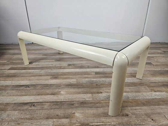 Image 1 of Table basse en bois laqué blanc avec plateau en verre,