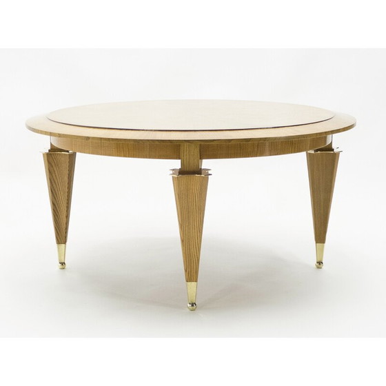 Image 1 of Table basse vintage en frêne flammé et laiton par André Arbus, 1940