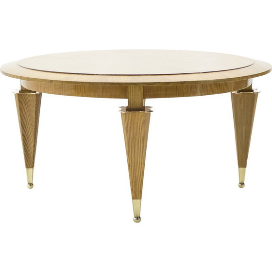 Image 1 of Table basse vintage en frêne flammé et laiton par André Arbus, 1940