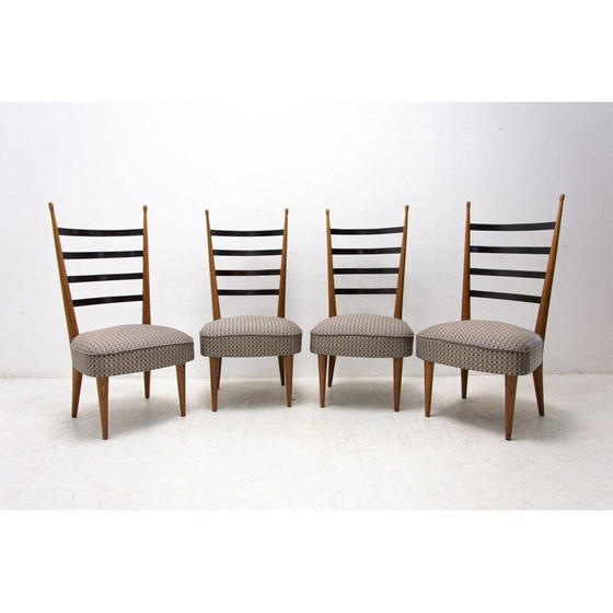 Image 1 of Ensemble de 4 chaises de salle à manger vintage en bois de hêtre et tissu par Josef Pehr, Tchécoslovaquie, années 1940