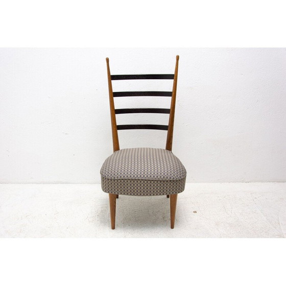 Image 1 of Ensemble de 4 chaises de salle à manger vintage en bois de hêtre et tissu par Josef Pehr, Tchécoslovaquie, années 1940