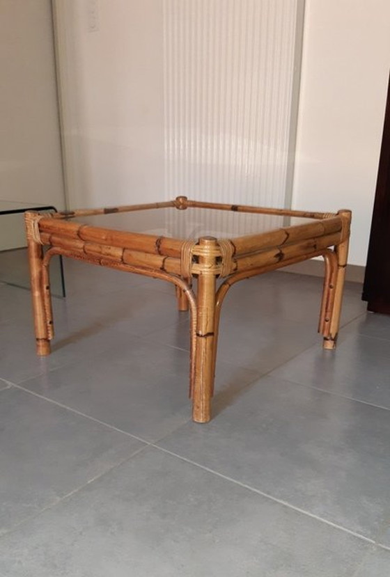 Image 1 of Table Basse En Rotin Et Bambou 1960 / 1970