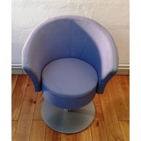 Image 1 of Fauteuil tulipe vintage en tissu bleu ciel
