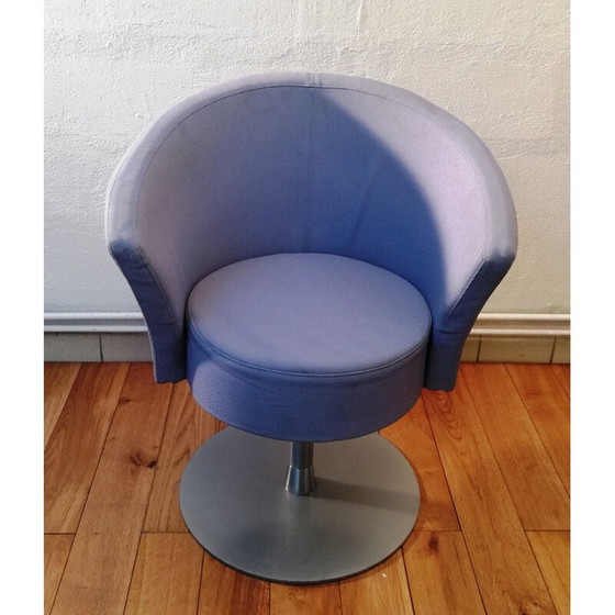 Image 1 of Fauteuil tulipe vintage en tissu bleu ciel