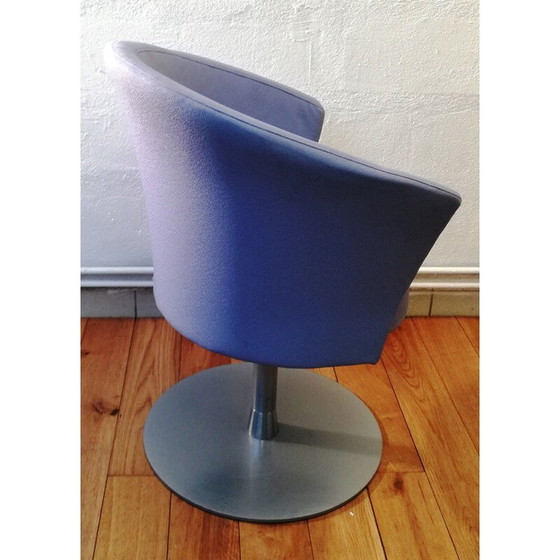 Image 1 of Fauteuil tulipe vintage en tissu bleu ciel