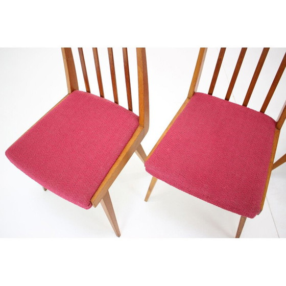 Image 1 of Ensemble de 4 chaises vintage en bois et tissu, Tchécoslovaquie 1960