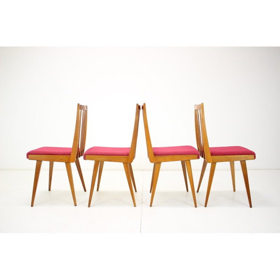 Image 1 of Ensemble de 4 chaises vintage en bois et tissu, Tchécoslovaquie 1960