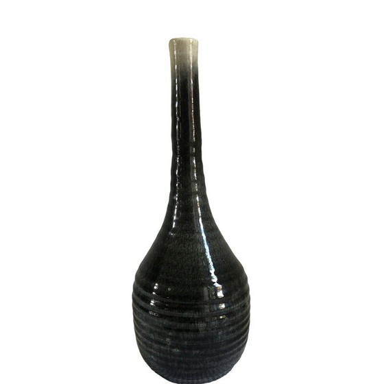 Image 1 of Vase vintage en céramique Accolay avec motif moucheté en dégradé gris-noir-vert