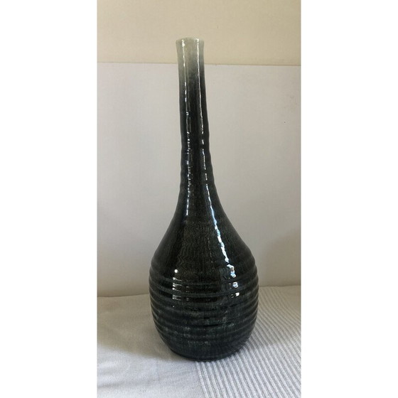 Image 1 of Vase vintage en céramique Accolay avec motif moucheté en dégradé gris-noir-vert