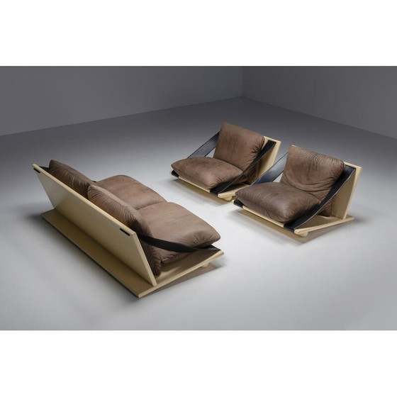 Image 1 of Canapé deux places en laque et cuir, Mid Century, 1970