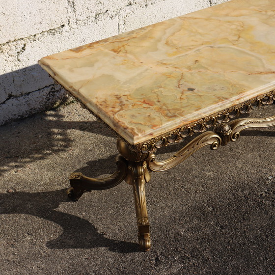 Image 1 of Table à café rectangulaire en onyx, marbre et laiton - Table à cocktail - Table de salon - Style rococo 60S