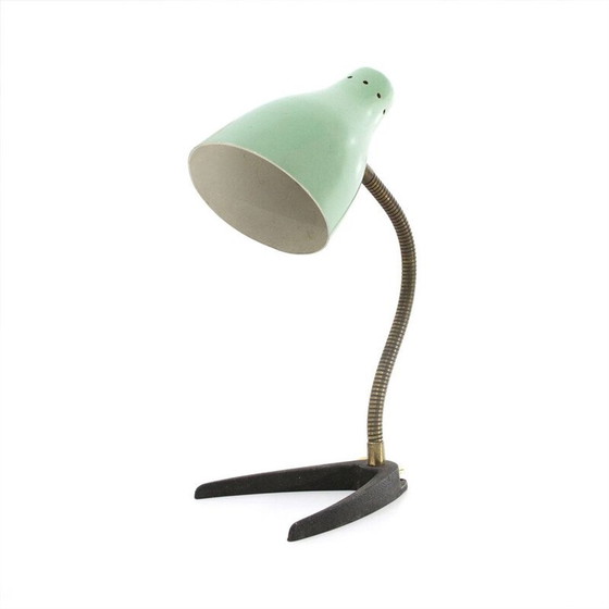 Image 1 of Lampe de table italienne vintage en laiton et abat-jour coloré