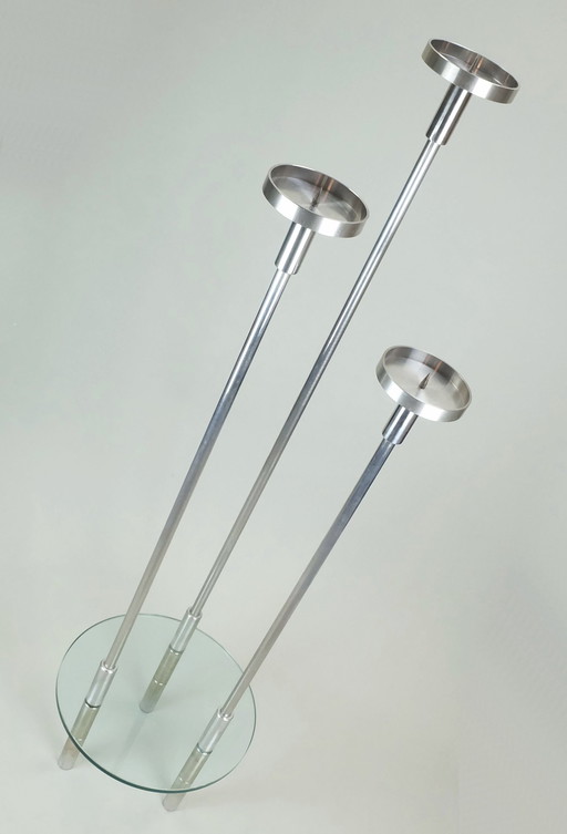 Grand chandelier Knut Hesterberg Acier inoxydable et verre 1970S