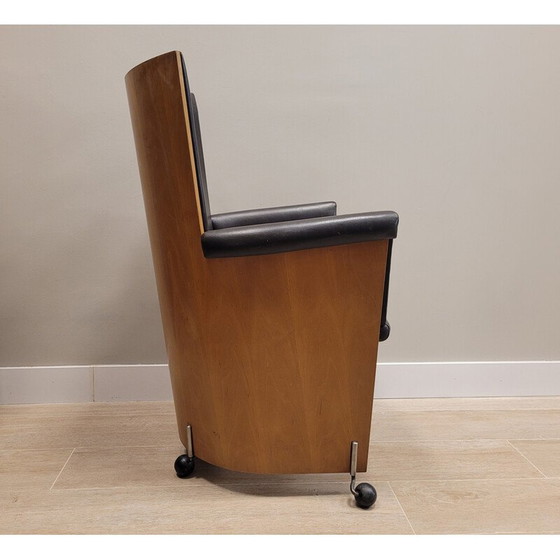 Image 1 of Paire de fauteuils vintage "Incontro 5080" en bois et cuir par Massimo et Lella Vignelli pour Bernini