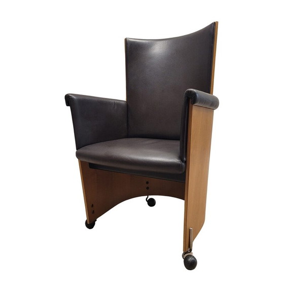 Image 1 of Paire de fauteuils vintage "Incontro 5080" en bois et cuir par Massimo et Lella Vignelli pour Bernini