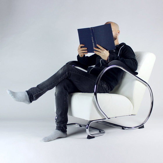 Image 1 of Fauteuil en chrome et cuir 1930S par Hynek Gottwald, Tchécoslovaquie