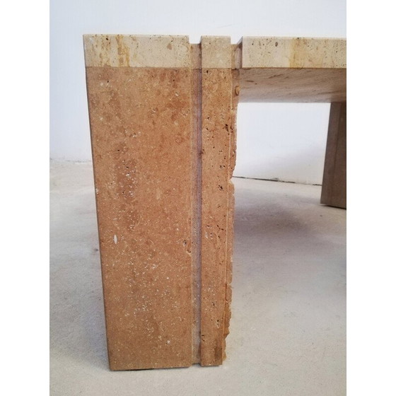 Image 1 of Table basse vintage en travertin cannelé, Italie 1970