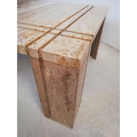 Image 1 of Table basse vintage en travertin cannelé, Italie 1970