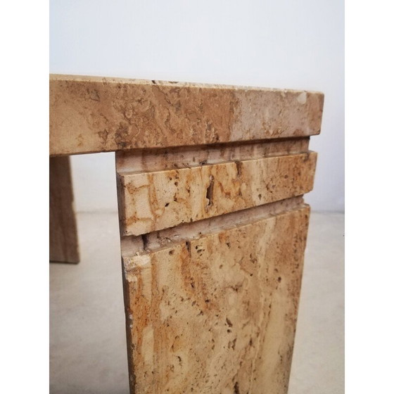 Image 1 of Table basse vintage en travertin cannelé, Italie 1970