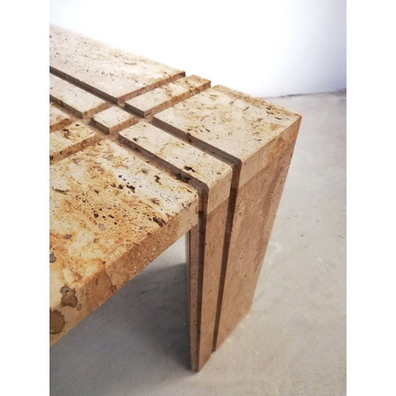 Image 1 of Table basse vintage en travertin cannelé, Italie 1970