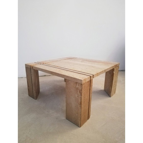 Image 1 of Table basse vintage en travertin cannelé, Italie 1970