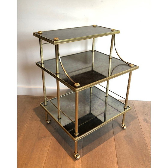 Image 1 of Chariot vintage en laiton et miroir avec 3 étagères de Maison Jansen, années 1940