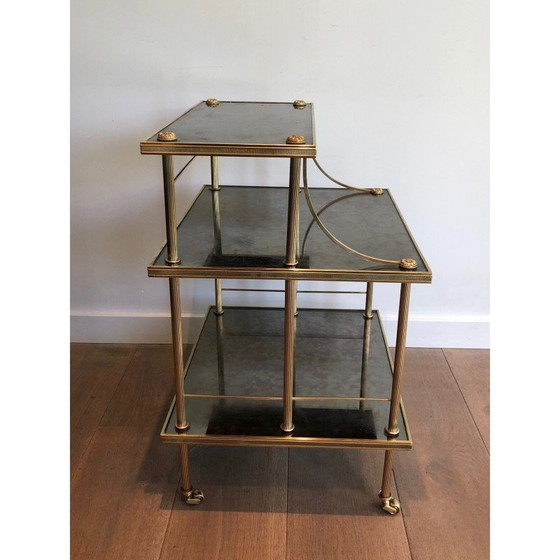 Image 1 of Chariot vintage en laiton et miroir avec 3 étagères de Maison Jansen, années 1940