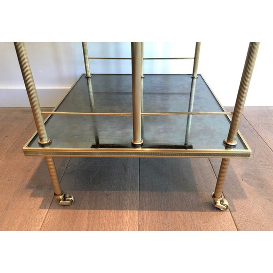 Image 1 of Chariot vintage en laiton et miroir avec 3 étagères de Maison Jansen, années 1940