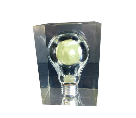 Image 1 of Sculpture • Presse-Papier • Inclusion Ampoule Fluo • Résine • Pierre Giraudon • Space Age • Pop Art • 1960