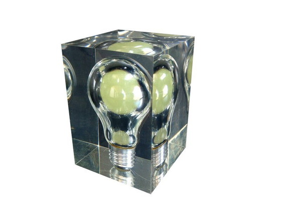 Image 1 of Sculpture • Presse-Papier • Inclusion Ampoule Fluo • Résine • Pierre Giraudon • Space Age • Pop Art • 1960