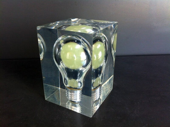 Image 1 of Sculpture • Presse-Papier • Inclusion Ampoule Fluo • Résine • Pierre Giraudon • Space Age • Pop Art • 1960