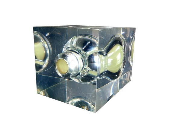 Image 1 of Sculpture • Presse-Papier • Inclusion Ampoule Fluo • Résine • Pierre Giraudon • Space Age • Pop Art • 1960