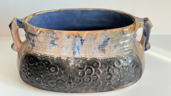 Image 1 of Jardiniere Barbotine Ceramique Emaillée Vintage