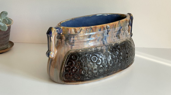 Image 1 of Jardiniere Barbotine Ceramique Emaillée Vintage