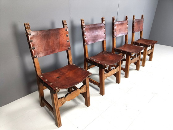 Image 1 of Chaises de salle à manger espagnoles en cuir, 1960S