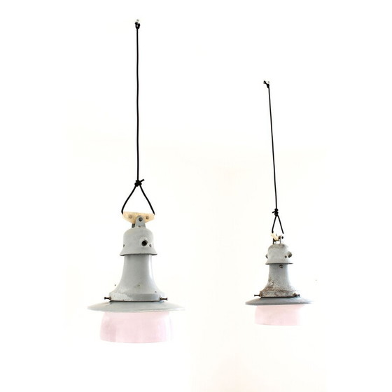 Image 1 of Paire de lampes suspendues vintage en aluminium et alliage gris, Italie 1970