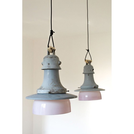 Image 1 of Paire de lampes suspendues vintage en aluminium et alliage gris, Italie 1970