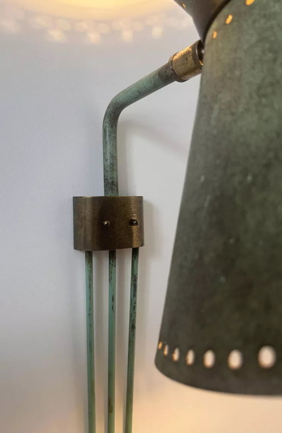 Image 1 of Applique Vintage Orientable, Laiton Et Vert Patiné, Italie 1950