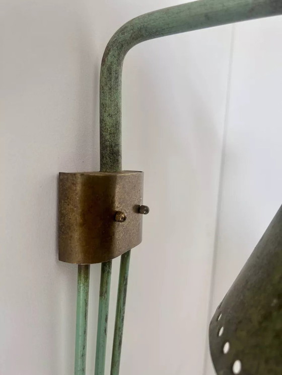 Image 1 of Applique Vintage Orientable, Laiton Et Vert Patiné, Italie 1950