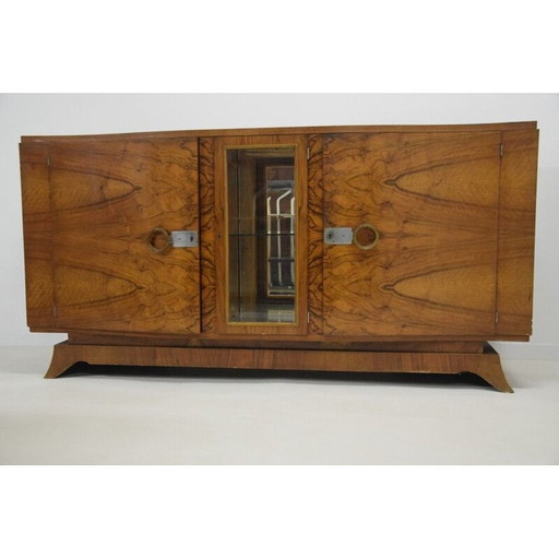 Buffet art déco vintage avec crédence en noyer, 1930