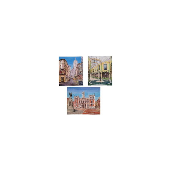 Image 1 of Peinture vintage représentant les plus beaux endroits de Valladolid par José A. Gutiérrez, Espagne 2024
