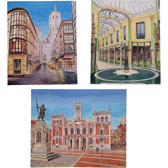 Image 1 of Peinture vintage représentant les plus beaux endroits de Valladolid par José A. Gutiérrez, Espagne 2024