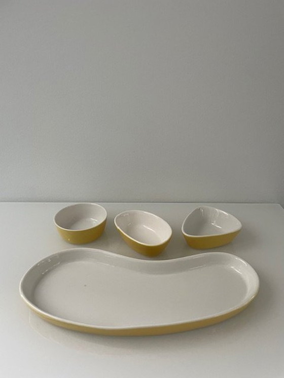 Image 1 of Bols Vintage / Rétro Céramique Jaune Pastel et Blanc