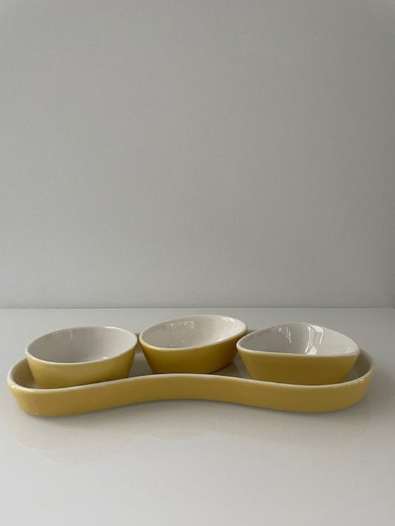 Image 1 of Bols Vintage / Rétro Céramique Jaune Pastel et Blanc