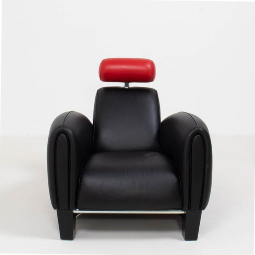 Fauteuil vintage en cuir noir et rouge par Franz Romero pour De Sede 1930s