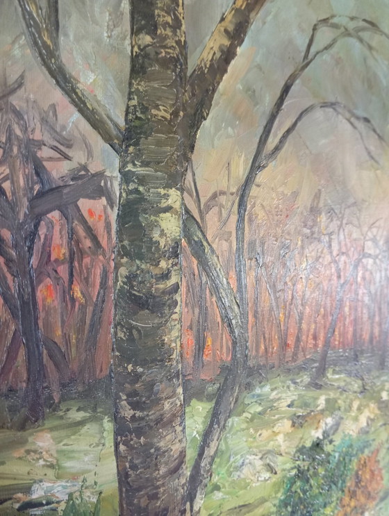 Image 1 of Huile Sur Toile Feu Forêt