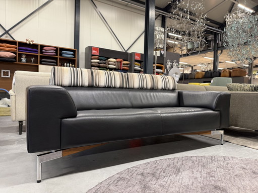 Leolux Howlo Sofa 3 Seater Black Leather Brown Fabric