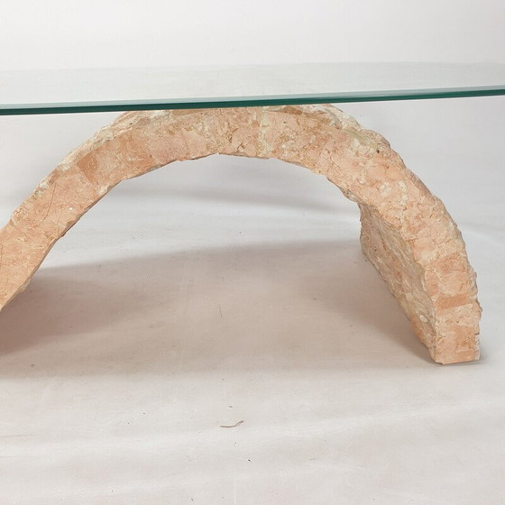 Image 1 of Table basse vintage en pierre de Mactan et verre par Magnussen Ponte, 1980